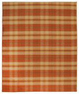 EORC Orange Hand Knotted Wool Plaid Rug, 8'x10'