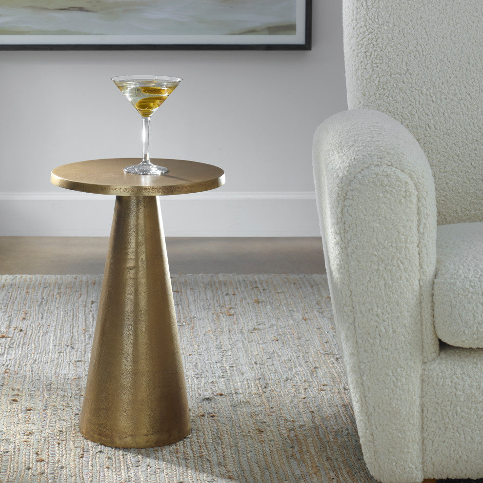 Pedestal Accent Table Is Finished, An Antique Brass.