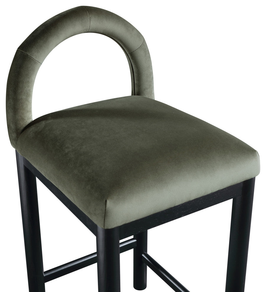 Conrad Upholstered Bar and Counter Stool, Green, Velvet, Black