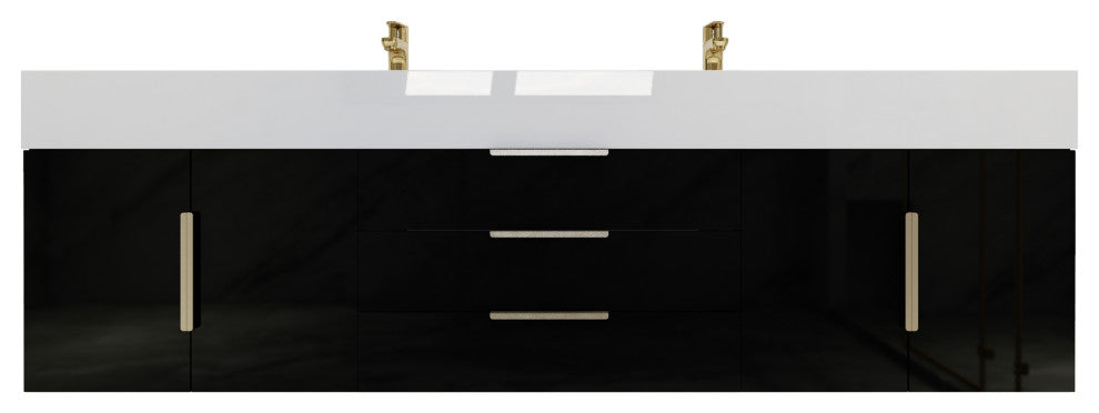 Madison 72" Wall Mounted Double Sink Vanity with Reinforced Acrylic Sink, High Gloss Black