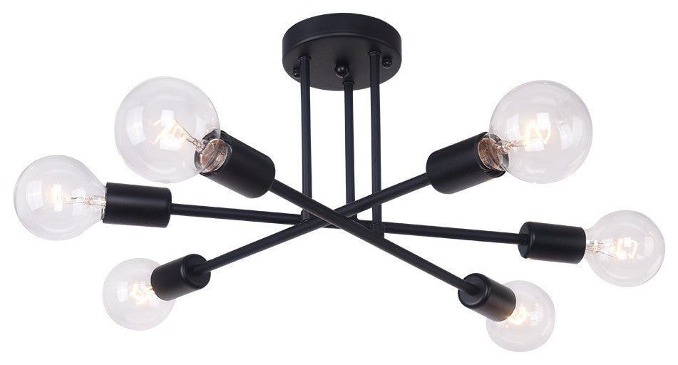 6 Light Sputnik Linear Semi Flush Mount Light, Black