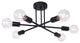 6 Light Sputnik Linear Semi Flush Mount Light, Black