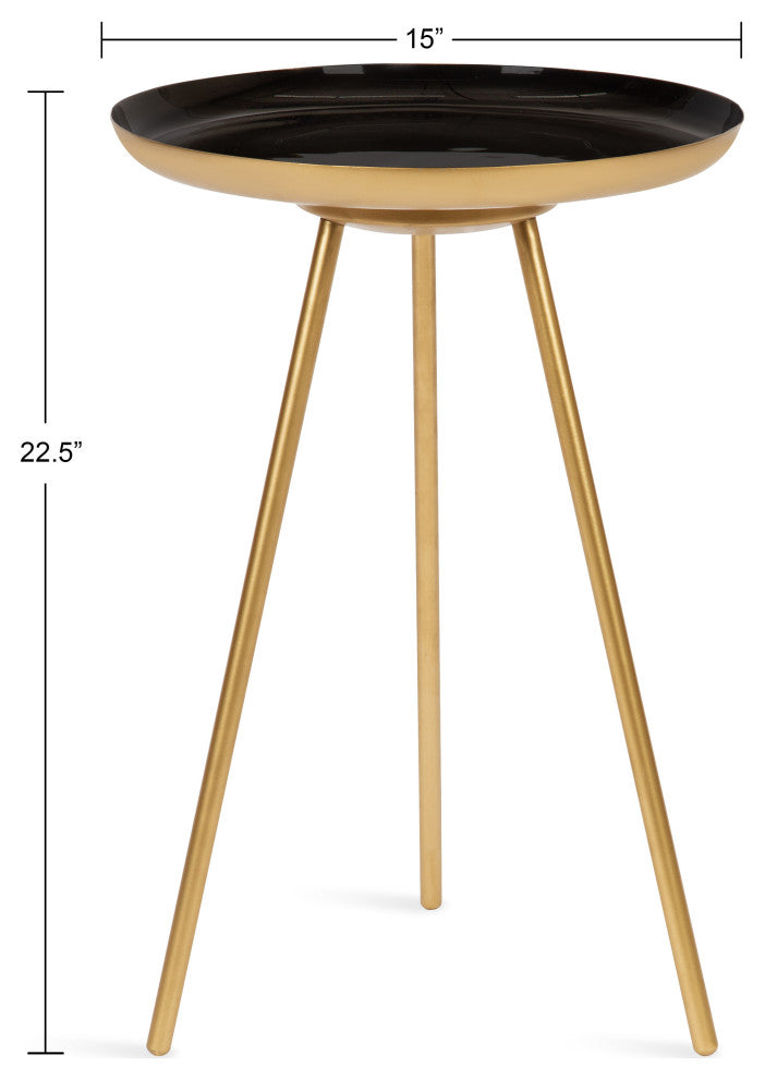 Laranya Round Metal Side Table, Black/Gold 15x15x22.5