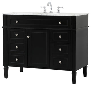 Home Living Vanity with Carrara White Marble Countertop, Black, 42", Single Sink