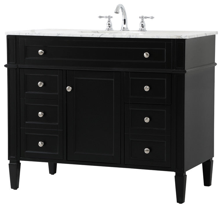 Home Living Vanity with Carrara White Marble Countertop, Black, 42", Single Sink