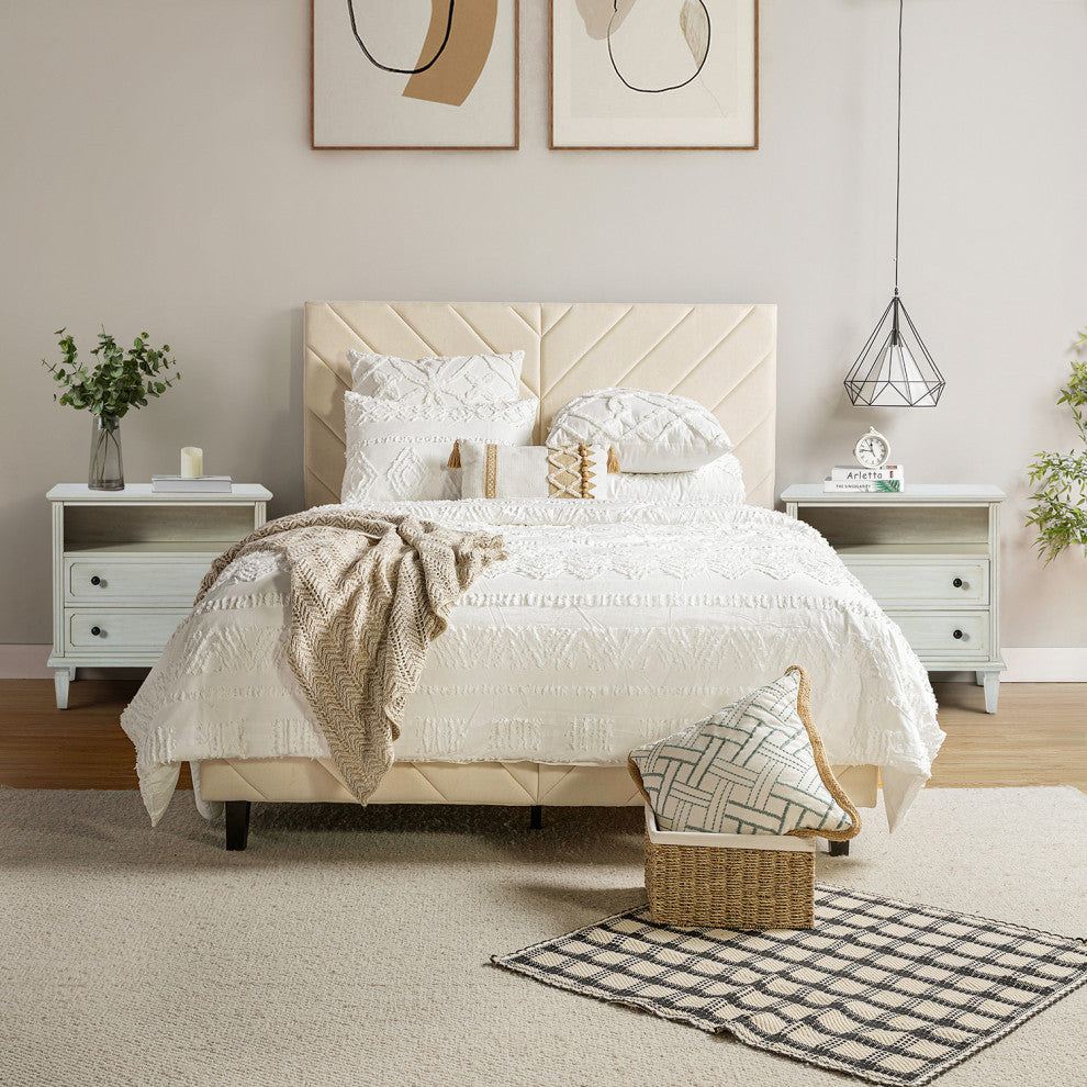 Drawer Solid Wood Nightstand Set of 2, White