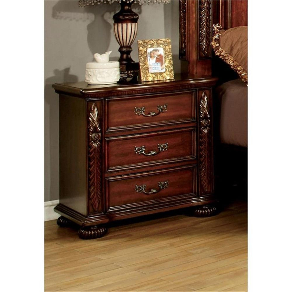Furniture of America Eleo Traditional Wood 3-Drawer Nightstand in Brown Cherry