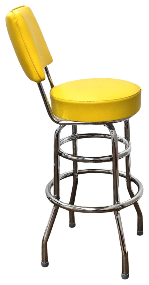 Retro Home Double Ring Upholstered 30" Swivel Bar Stool with Back, Yellow