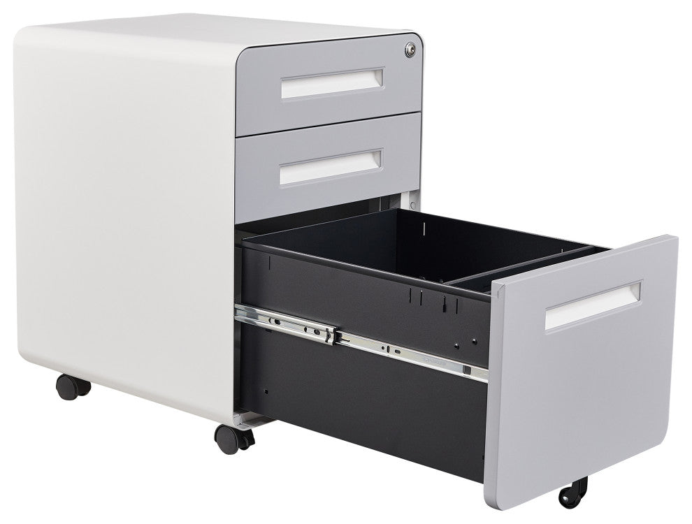Under Desk File Cabinet, 3 Drawer Mobile Filing Cabinet, Lock, Gray