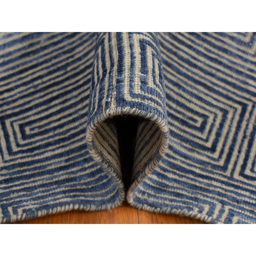 Blue, Silk With Wool, Maze Design, Hand Knotted Rug, 8'x10'