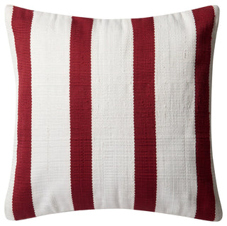 Loloi Indoor/Outdoor Striped Polyester Throw Pillow, Red/Ivory, Poly Fill