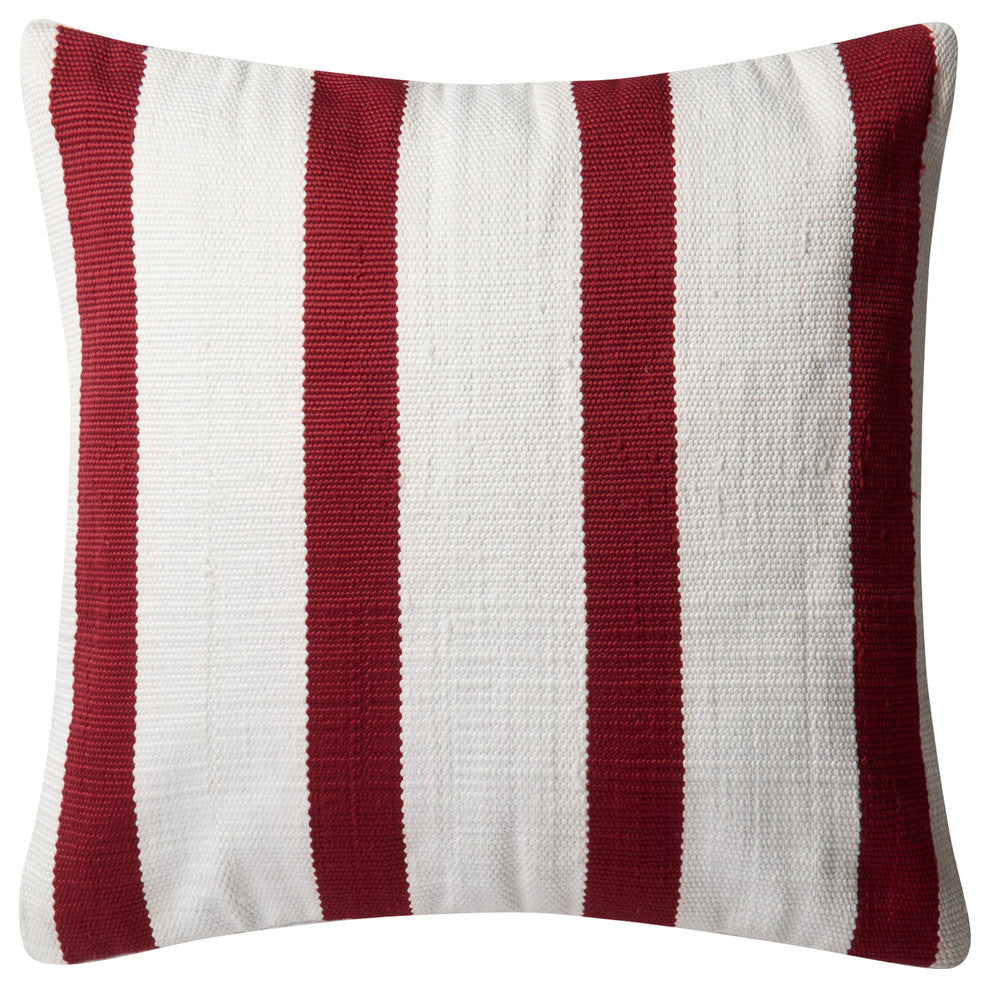 Loloi Indoor/Outdoor Striped Polyester Throw Pillow, Red/Ivory, Poly Fill