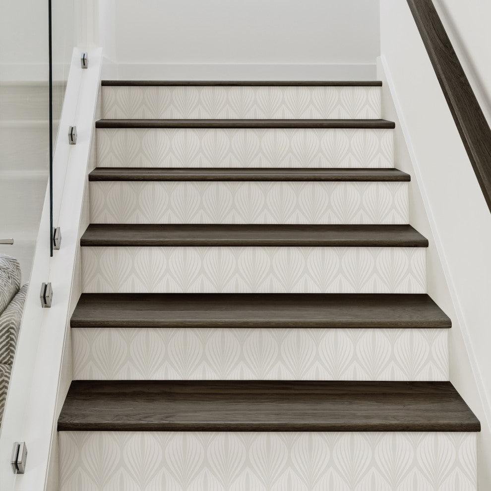 Elegant Modern Leaves Peel and Stick Stair Riser Strips, Beige, 48"w X 6"h, 6 Pack