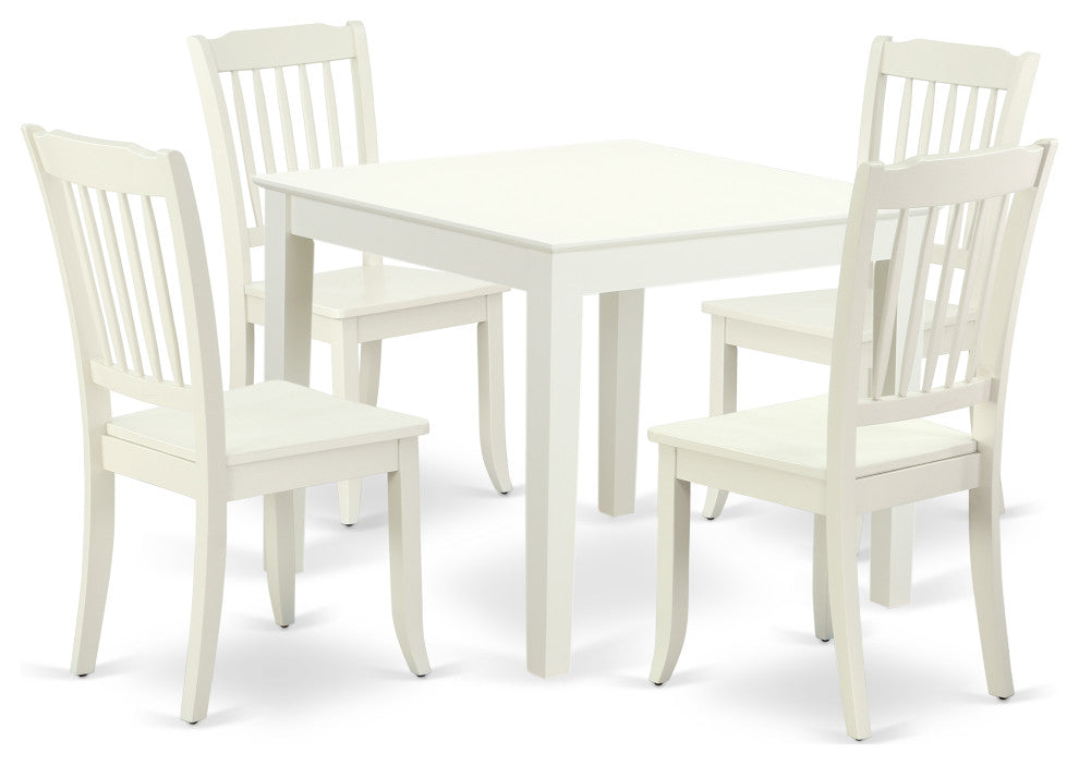 Oxda5-Lwh-W 5Pc Square 36 Inch Table And 4 Vertical Slatted Chairs