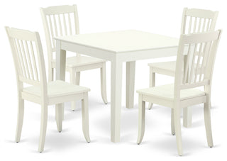 Oxda5-Lwh-W 5Pc Square 36 Inch Table And 4 Vertical Slatted Chairs