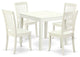 Oxda5-Lwh-W 5Pc Square 36 Inch Table And 4 Vertical Slatted Chairs