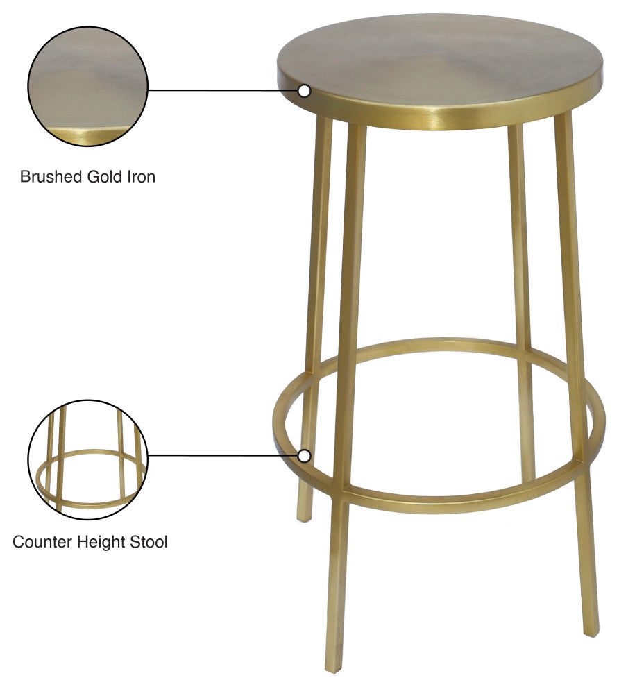 Tyson Contemporary Durable Iron Stool, Brushed Gold, Counter Height