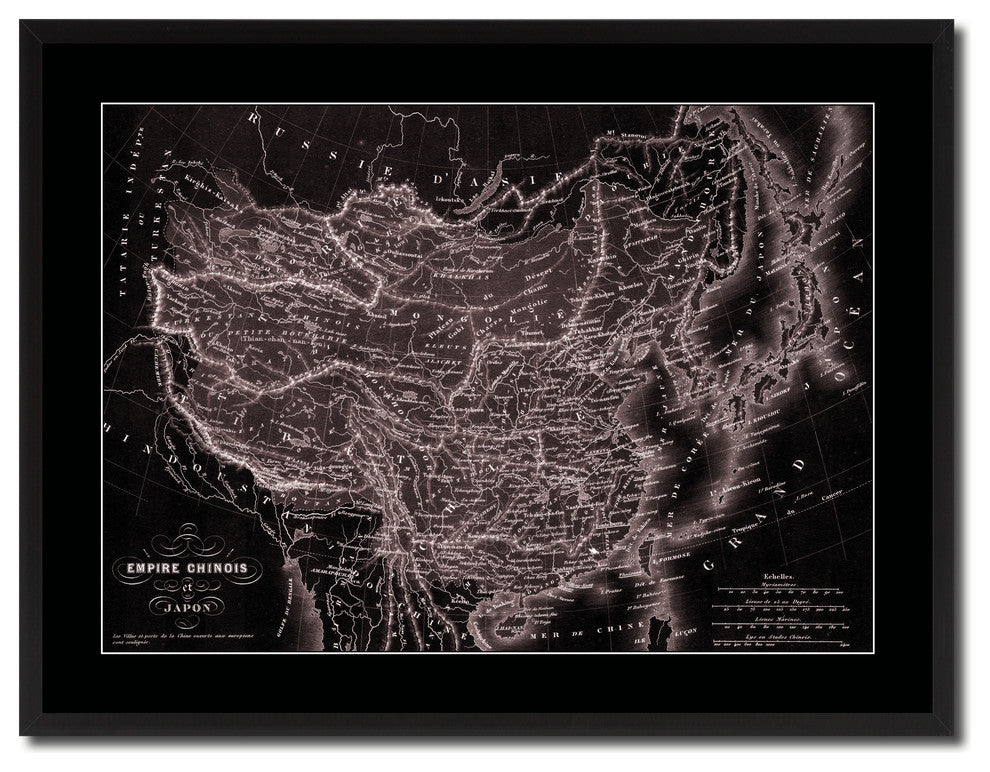 China Japan Korea Vintage Vivid Sepia Map Canvas, 28"x37"