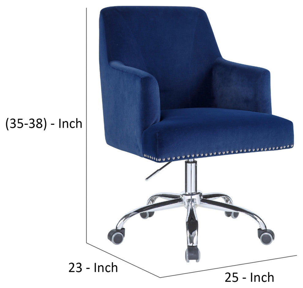 Benzara BM269060 Office Chair, Sleek Track Arms & Nail head Trim, Blue/Chrome