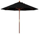 9' Square Push Lift Wood Umbrella, Sunbrella, Black