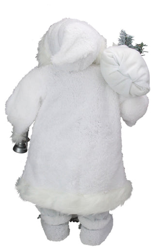 24" White and Silver Santa With Lamp and Bag