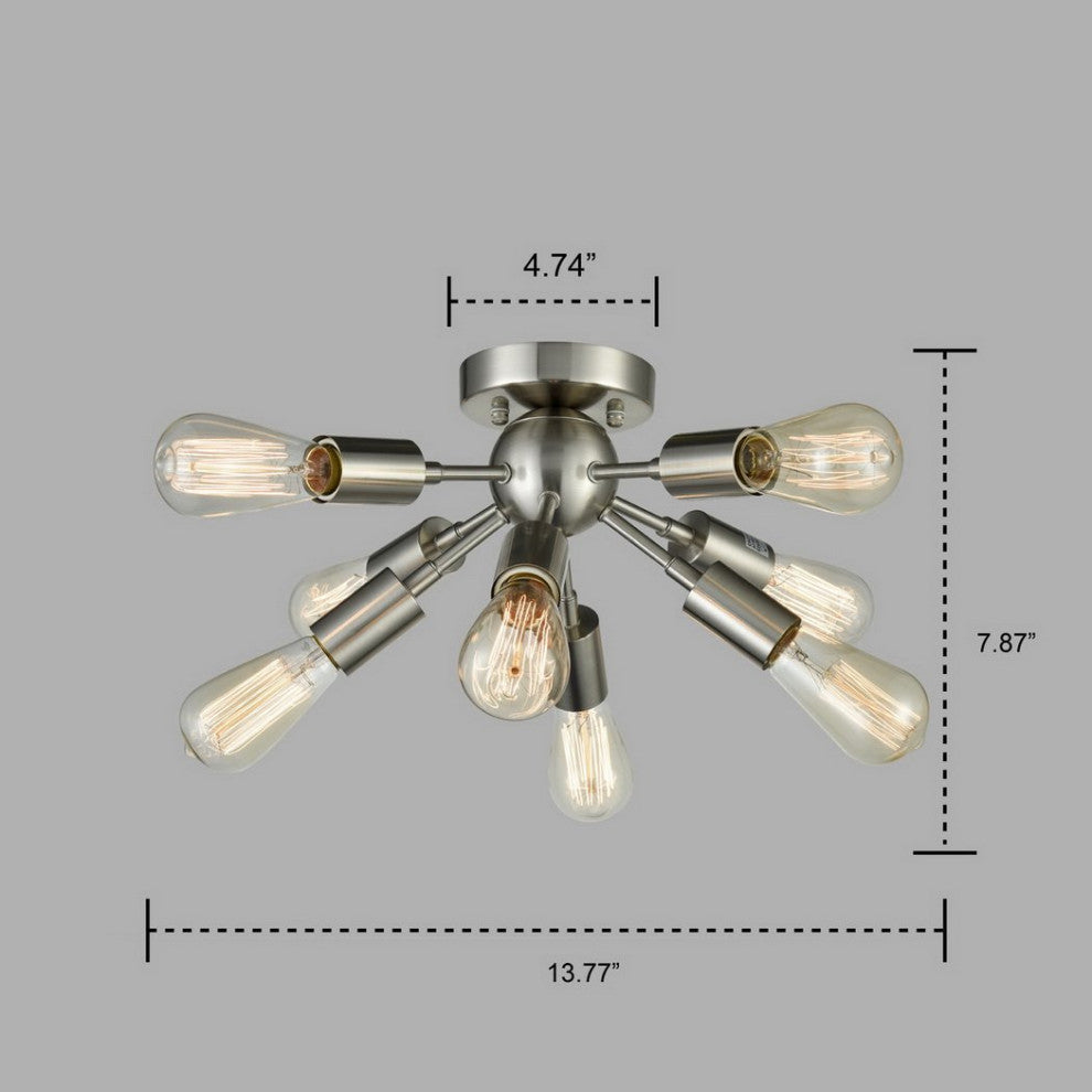 Milano Sputnik Ceiling Light 8-light Flush Mount Fixture, Brushed Nickel