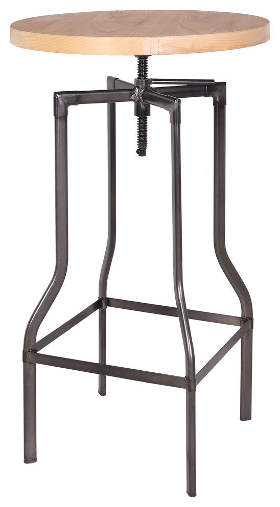 Round Ash Veneer Table With Adjustable Height Matte Gunmetal Square Base, 24"
