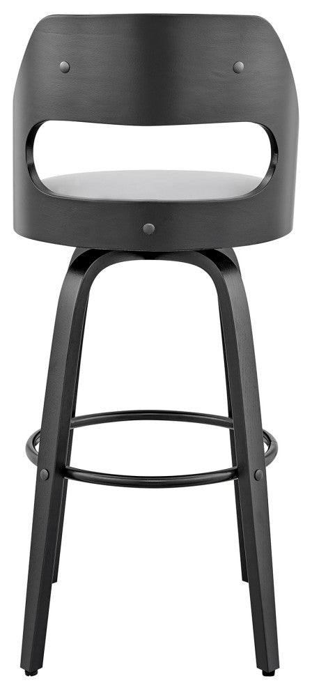 Julius Faux Leather and Wood Bar Stool, Gray and Black, 26"