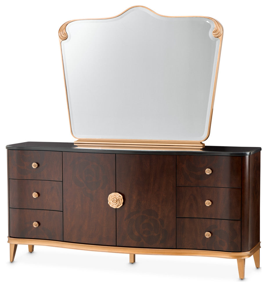 Camellia Field Dresser With Mirror, Warm Pecan