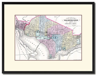 Washington Dc Vintage Antique Map Wall Art, 16"x21"