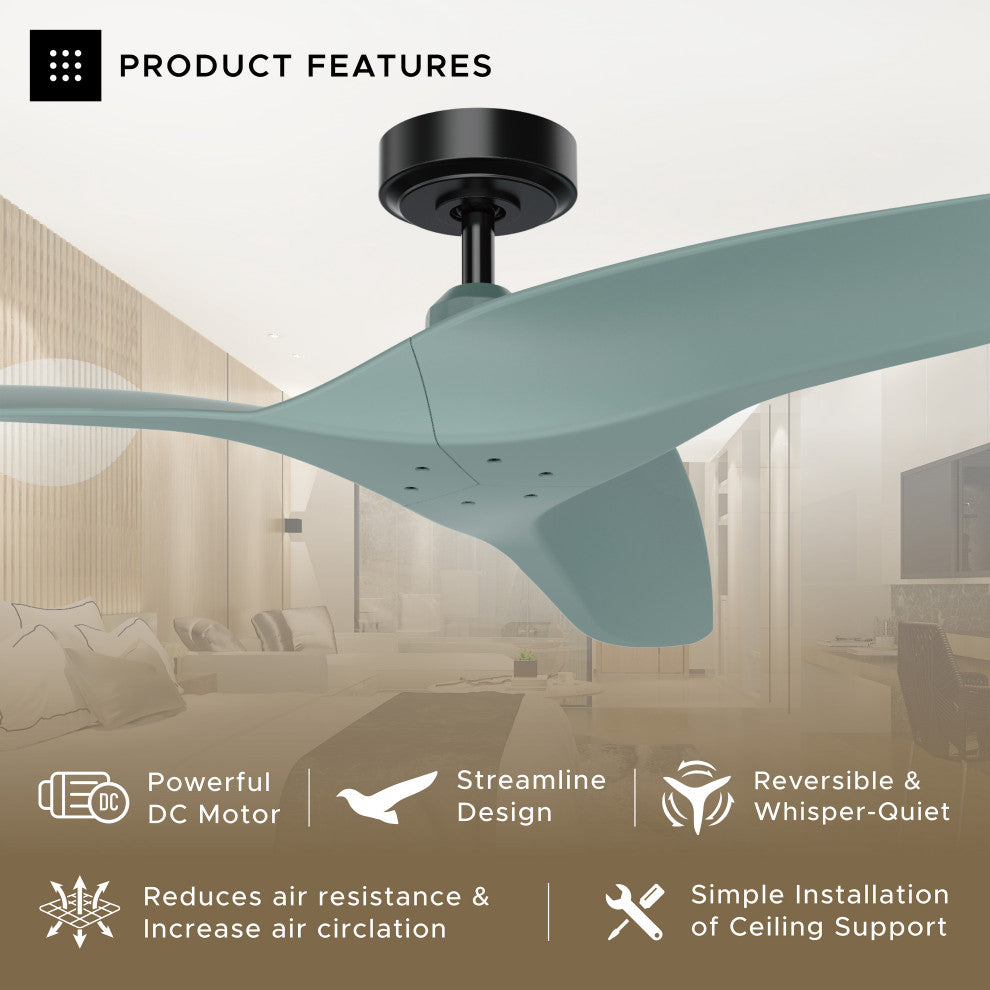 Aerofanture 52 in Modern Indoor Black DC Motor Ceiling Fan With Remote