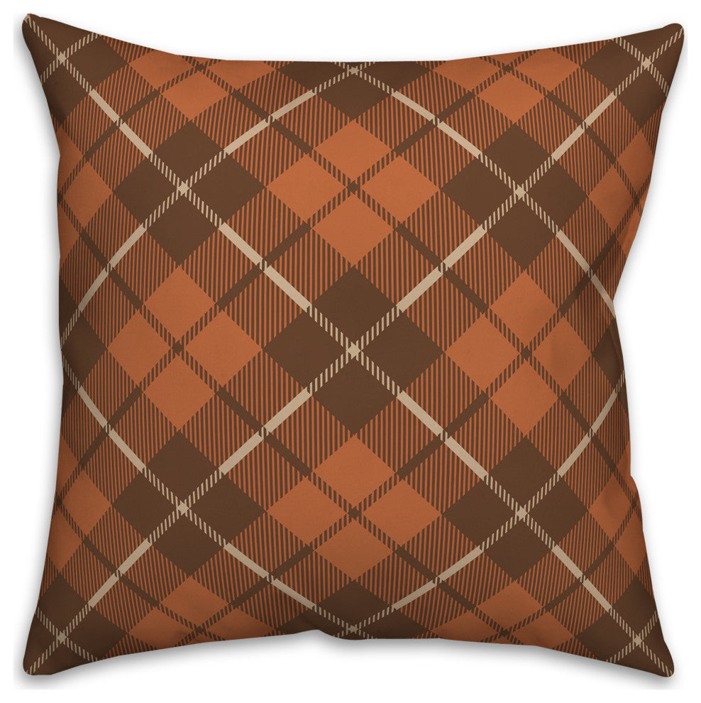 Plaid Pumpkin Monogram T 18x18 Spun Poly Pillow