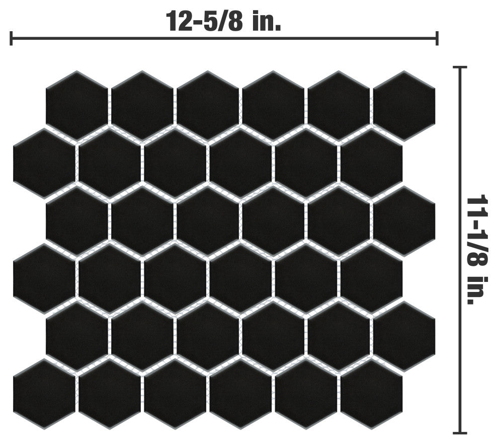 Metro 2" Hex Matte Black Porcelain Floor and Wall Tile