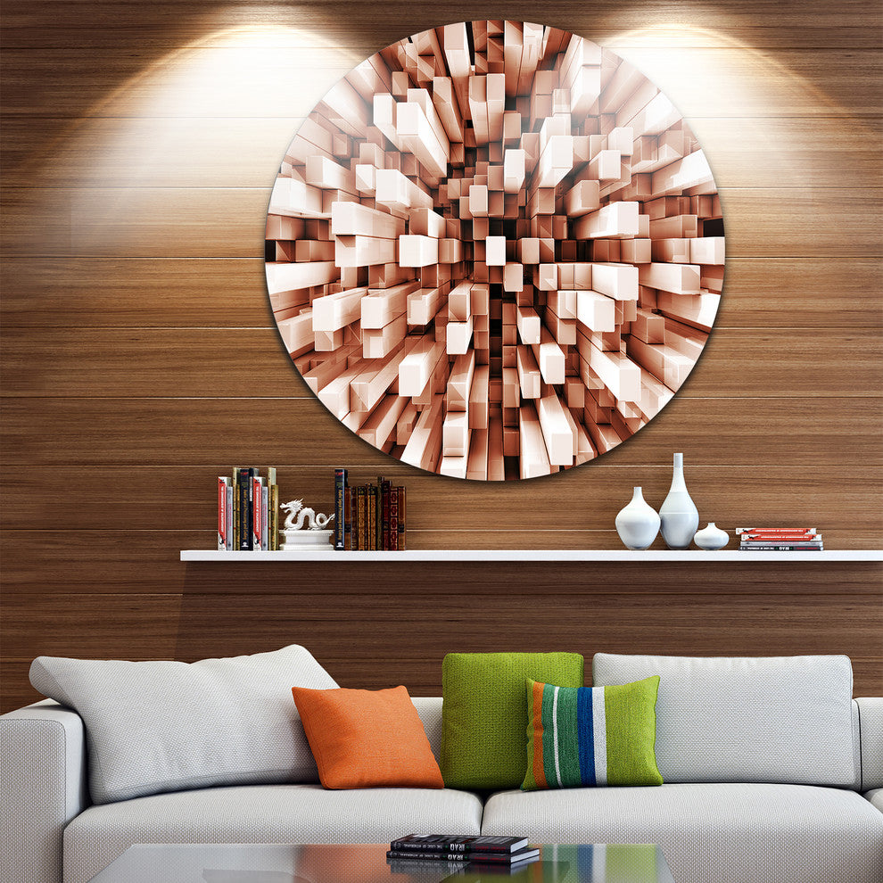 Reflective Checkered Cube, Contemporary Round Wall Art, 11"