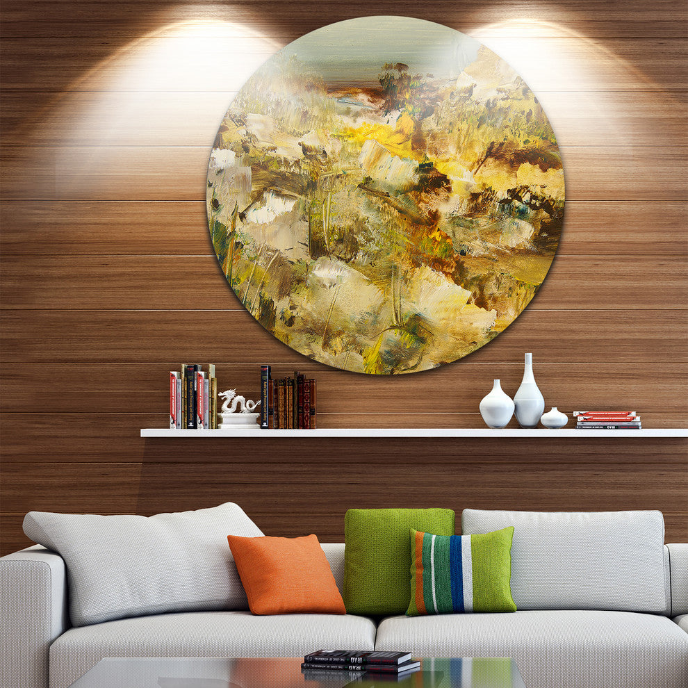 Yellow Stones Heavily Textured, Landscape Disc Metal Wall Art, 23"
