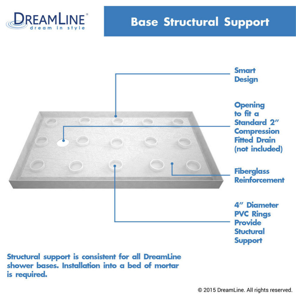 DreamLine SlimLine 30x60x2 3/4 Center Drain Single Threshold Shower Base Biscuit