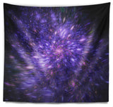 Purple Fireworks on Black Abstract Wall Tapestry, 39"x32"