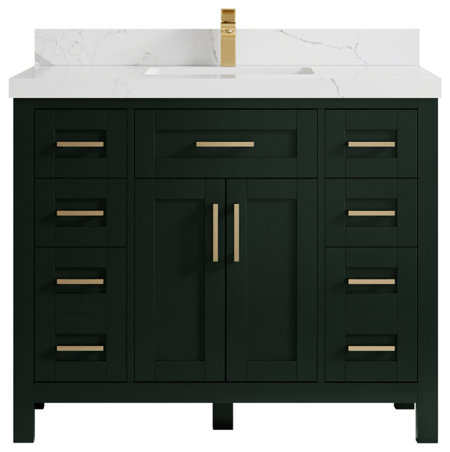 Cambridge 42 Single Sink Bath Vanity in Dark Forest Green 2" Calacatta Laza
