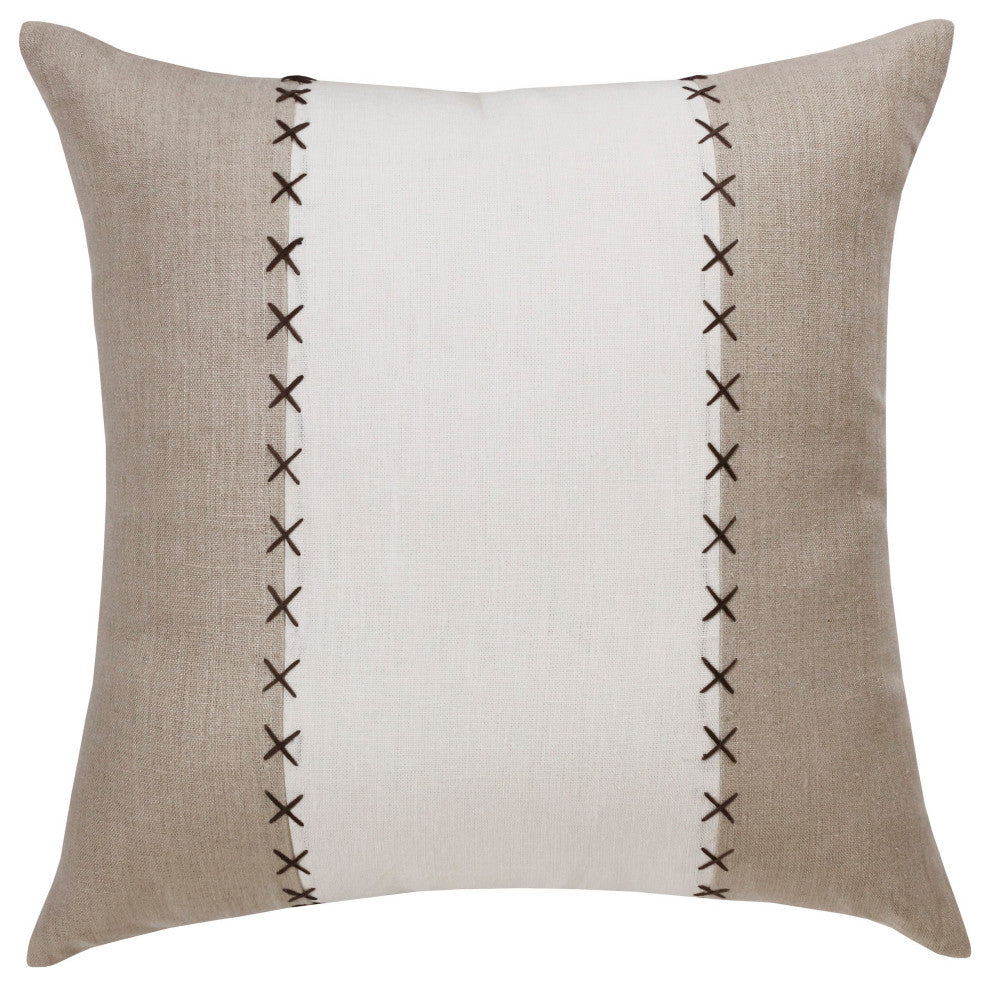 Estate Hand-Woven Gray/Tan Patchwork Linen Throw Pillow