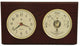 Brass Quartz Clock and Barometer/Thermometer on Mahogany