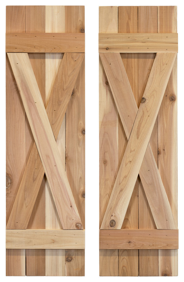 X Board and Batten Exterior Shutters Pair, Unfinished, 54"