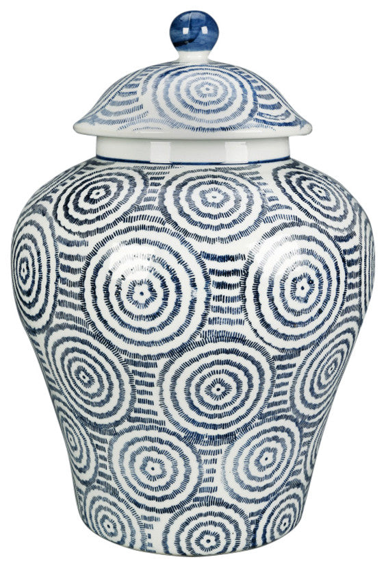 Blue and White Circles 14" Ginger Jar With Lid