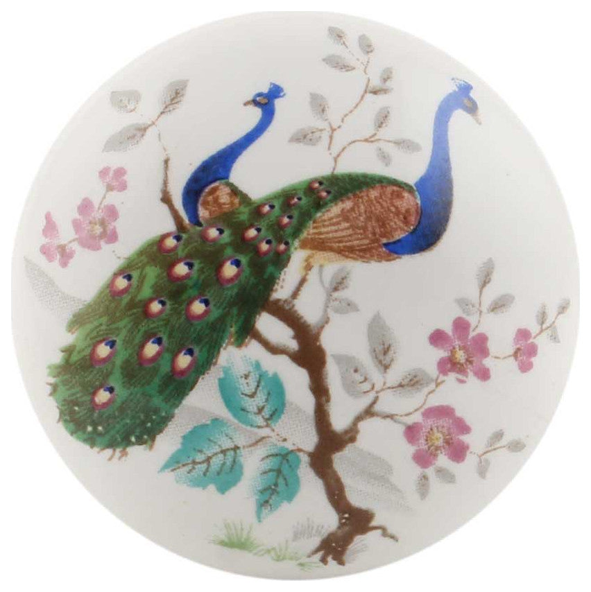 Set of Four Ornate Peacock Print Ceramic Cabinet Knobs