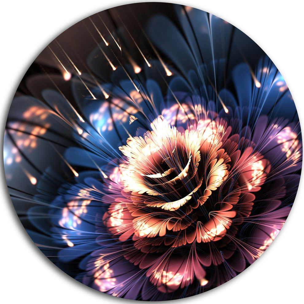 Fractal Flower Orange And Blue, Floral Large Disc Metal Wall Art, 11"