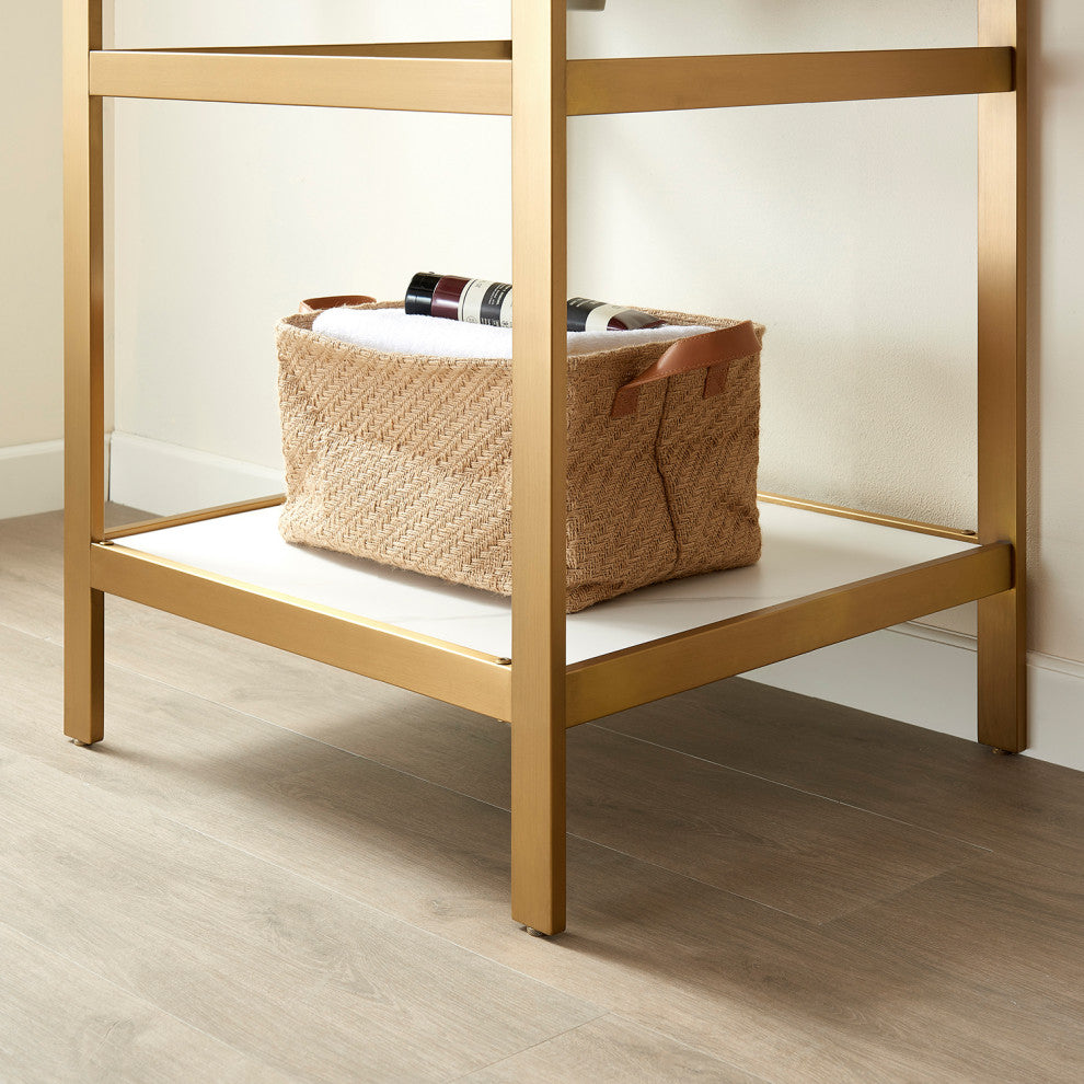 Funes Bath Vanity without Mirror, Brushed Gold Hardware, 24'', White Stone Top