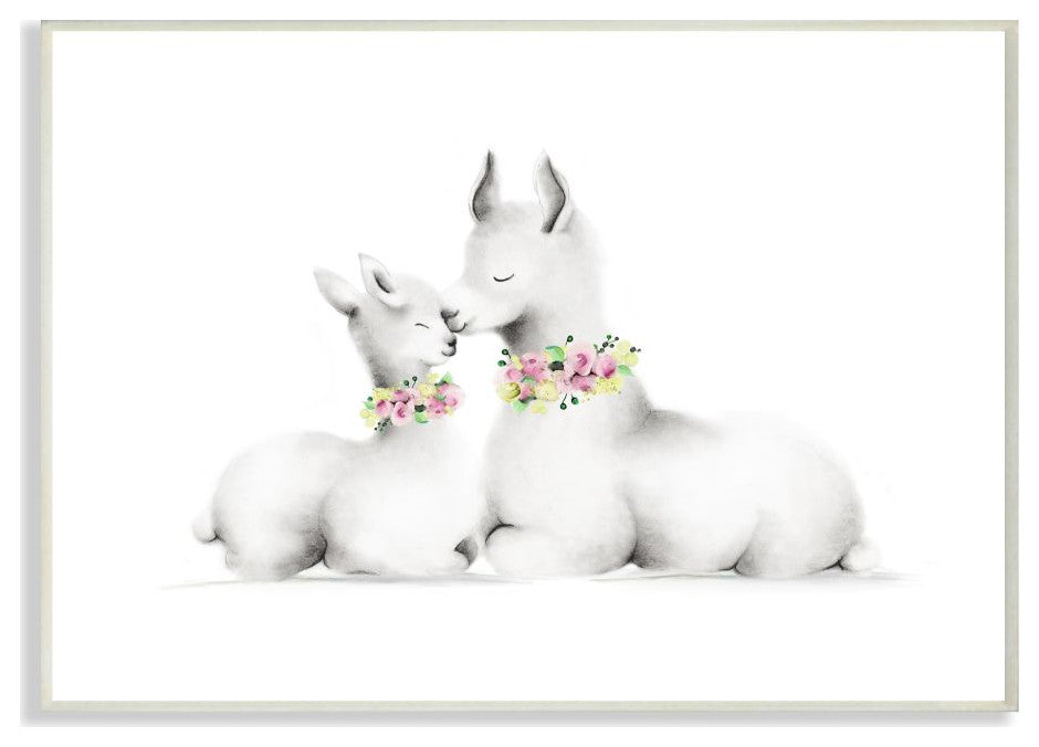 Cartoon Baby Llama And Mama Family Flowers, 10"x15"