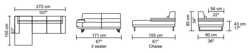 32" Grey Fabric Foam Wood and Steel Sectional Sofa