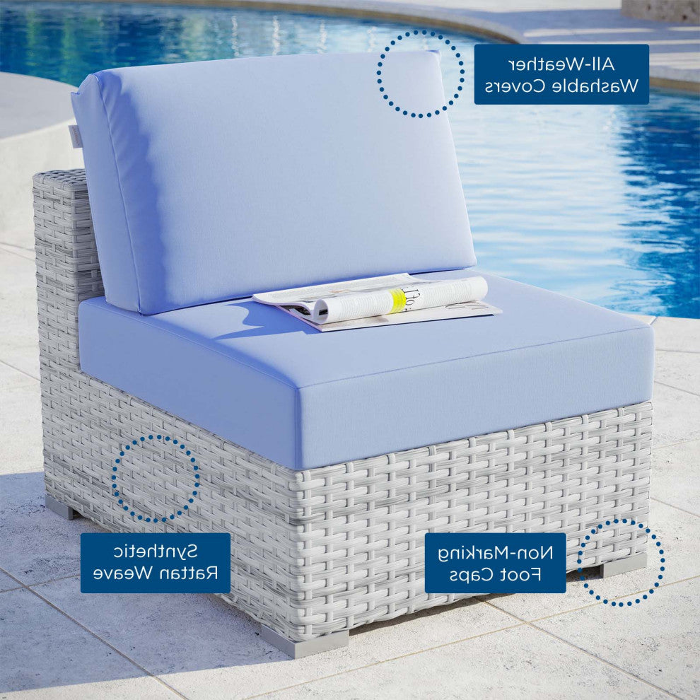 Lounge Chair, Rattan, Wicker, Gray Blue, Modern, Outdoor Patio Cafe Bistro