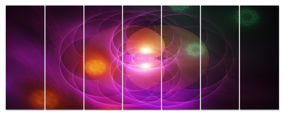 Merge Colored Spheres., Contemporary Canvas Art Print, 83"x32", 7 Panels