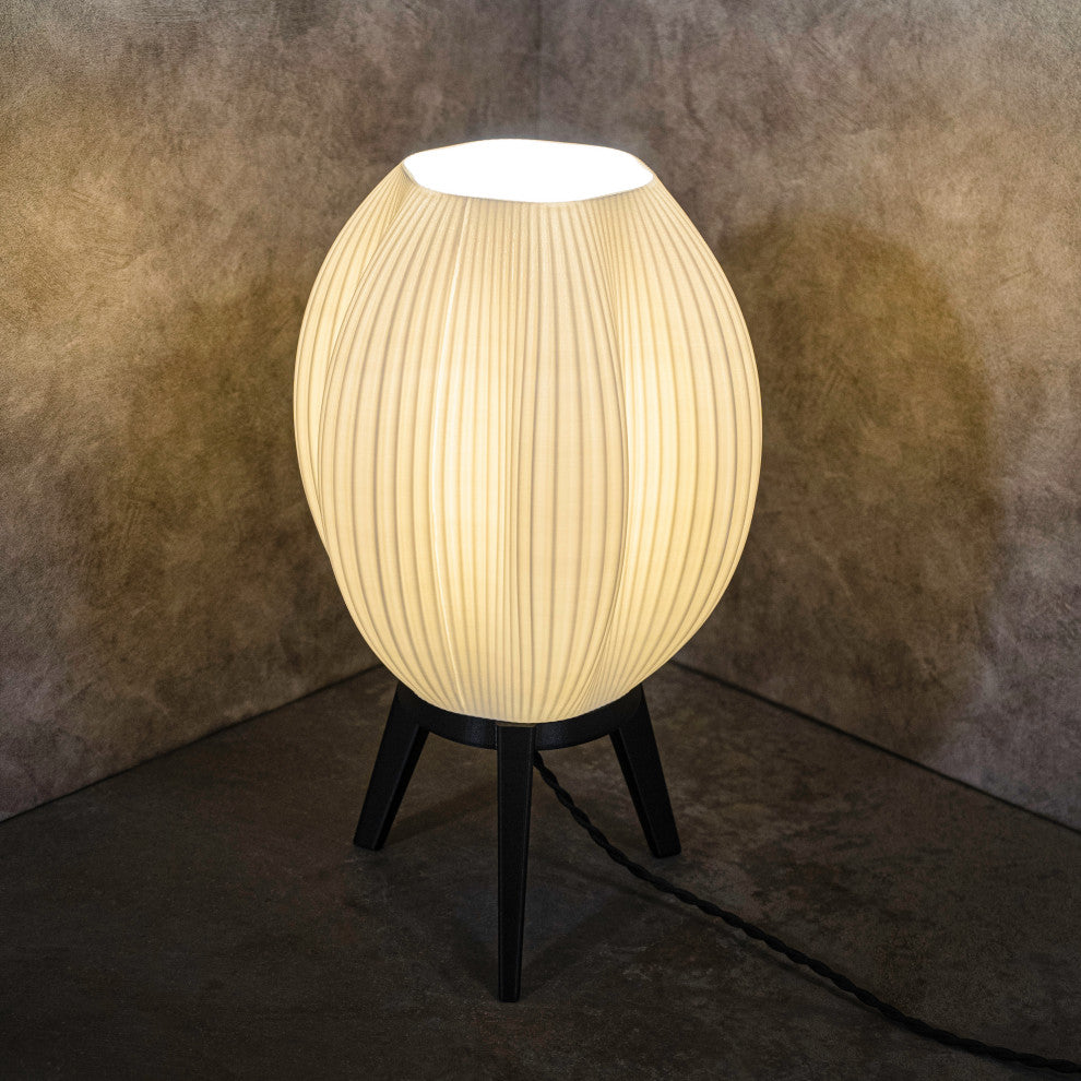 Wavy 16.5" Plant-Base PLA Dimmable LED Table Lamp, White/Black